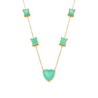 Colar Dourado de Pedras Coração e Retângulos Verdes Auryn - Minha loja