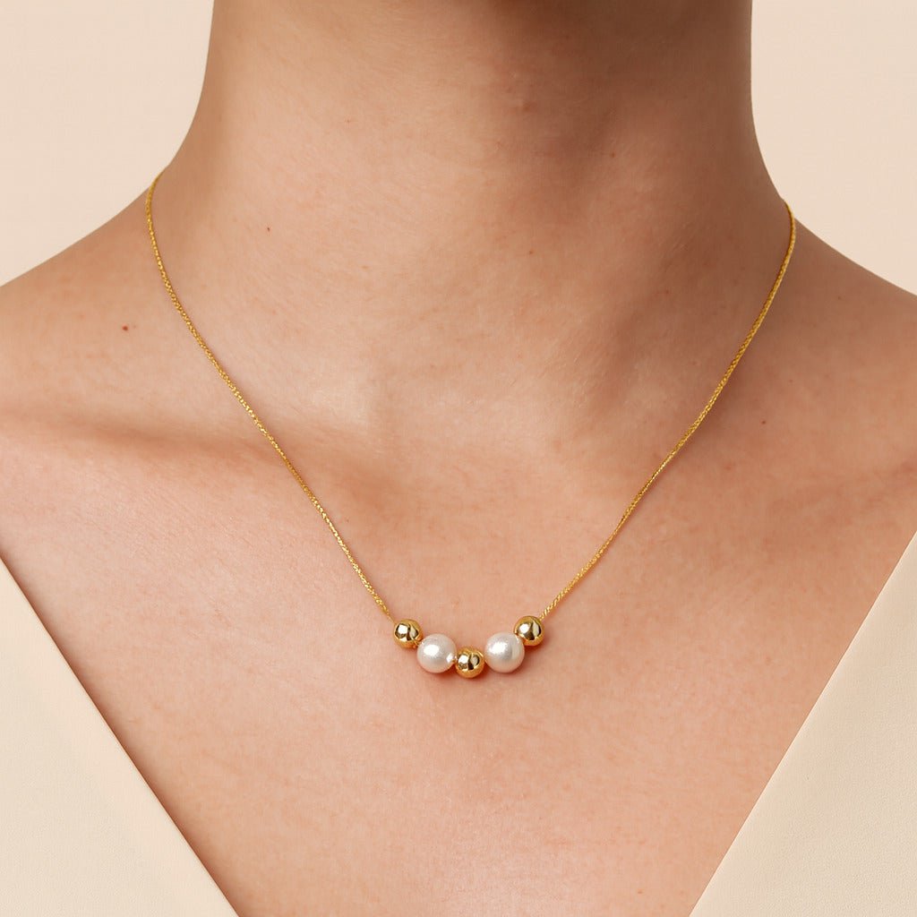 Colar de pérolas e esferas dourado Ayren para uso diário ou presente