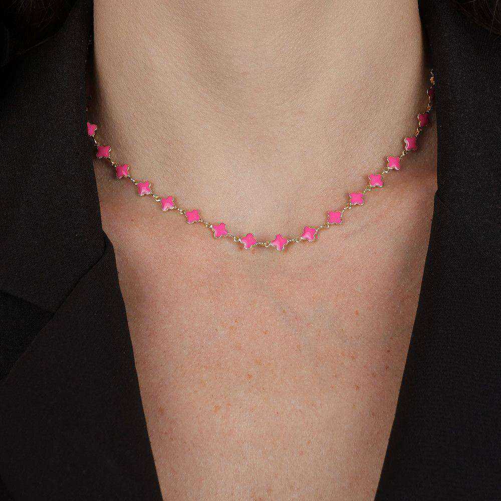 Colar Dourado de Trevos Rosas Auryn - Minha loja