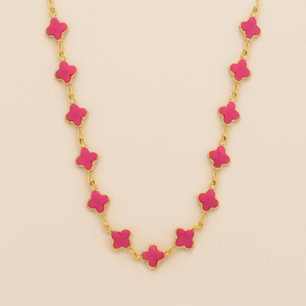 Colar Dourado de Trevos Rosas Auryn - Minha loja