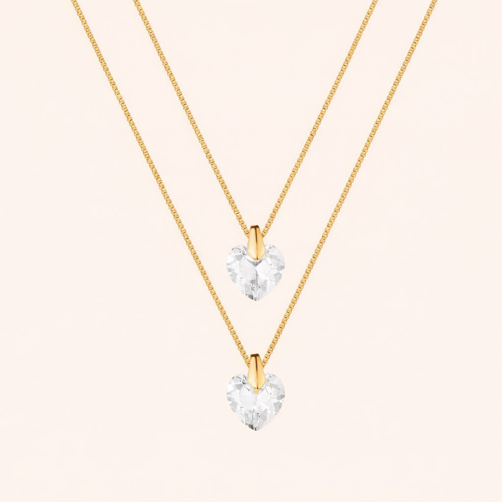 Colar Dourado Duplo de Coração em Cristal Auryn - Minha loja