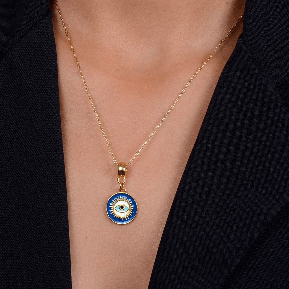 Colar Dourado Medalha Olho Grego Auryn - Minha loja
