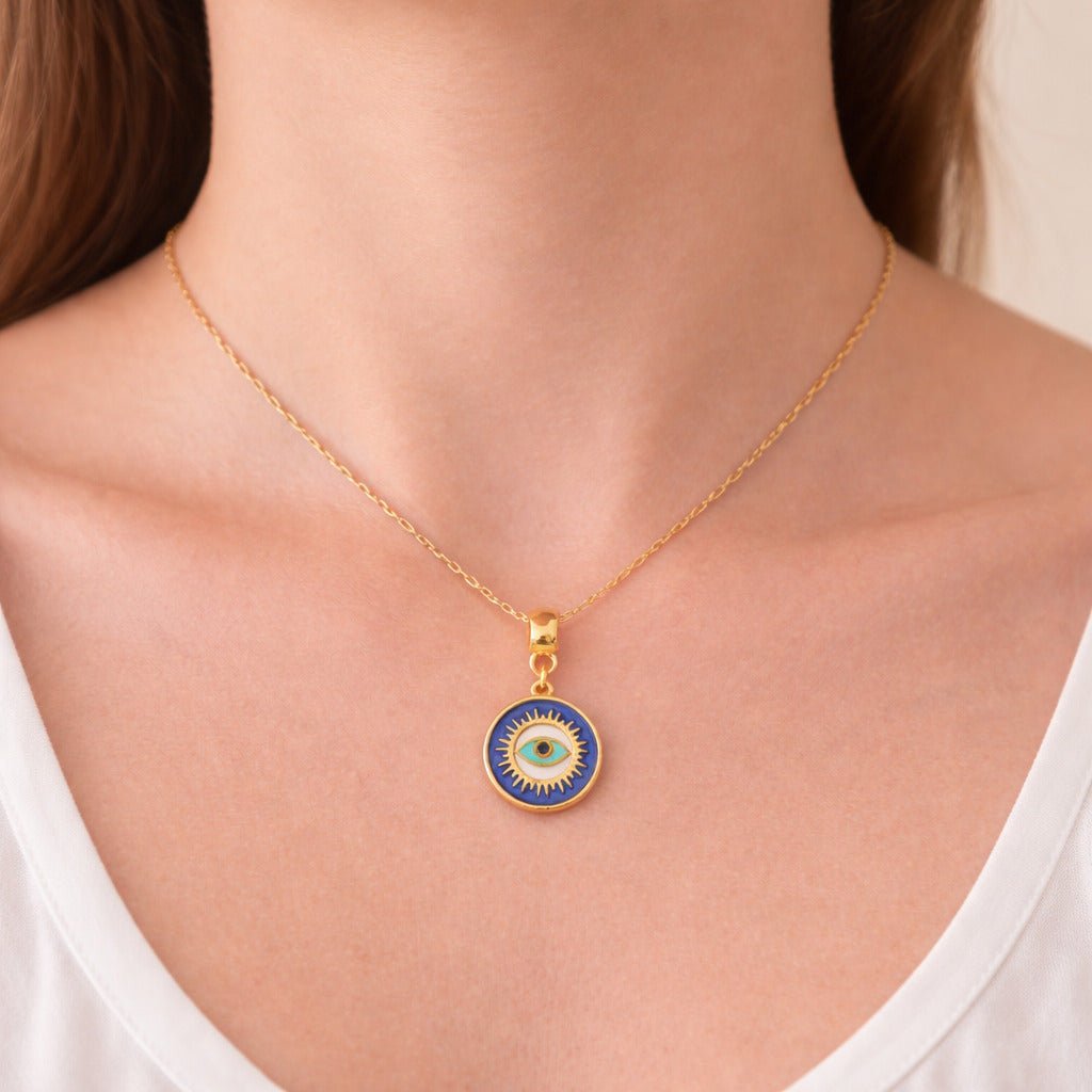 Colar Dourado Medalha Olho Grego Auryn - Minha loja