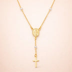 Colar Dourado Religioso Terço Cruz e Pérolas Auryn - Minha loja