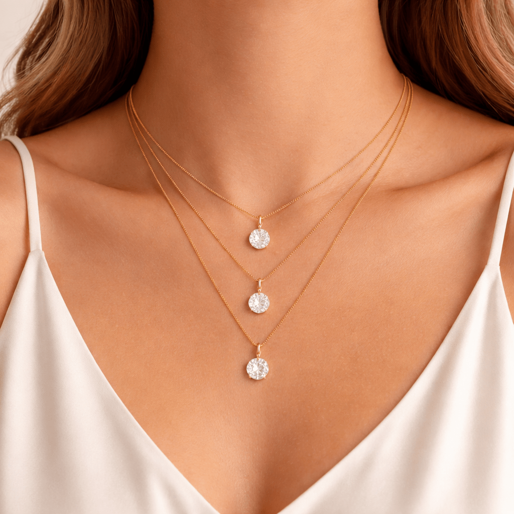 Colar Dourado Triplo 3 Pontos de Luz em Zircônia Auryn - Minha loja