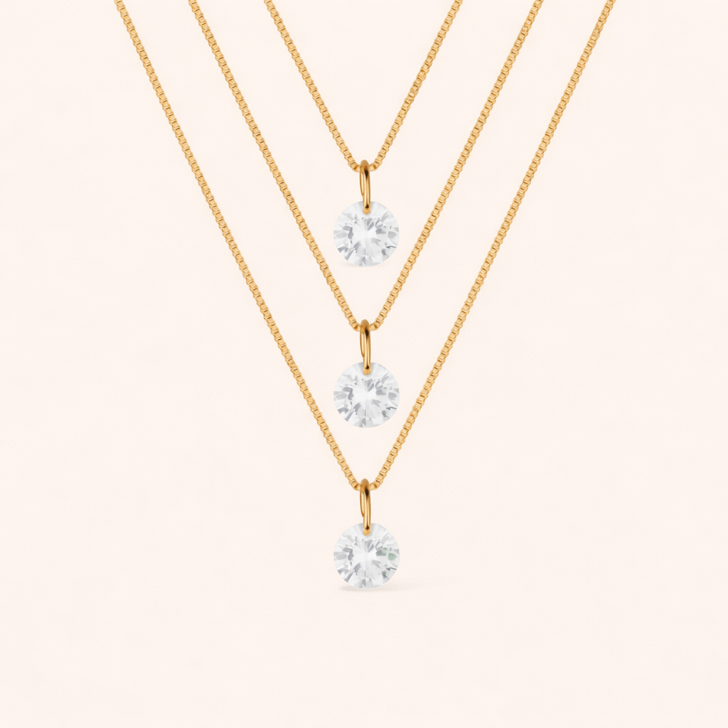 Colar Dourado Triplo 3 Pontos de Luz em Zircônia Auryn - Minha loja