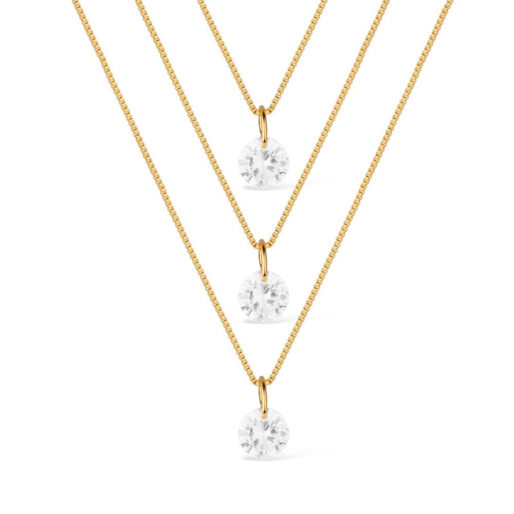 Colar Dourado Triplo 3 Pontos de Luz em Zircônia Auryn - Minha loja
