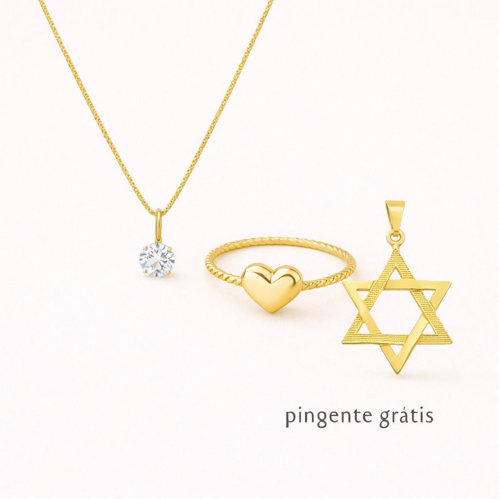 Kit: Anel Banhado a Ouro Falange de Coração e Colar Banhado a Ouro Ponto de Luz com Zircônia - Auryn Store