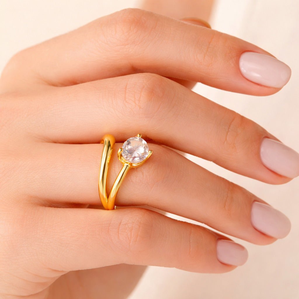 Kit: Anel Banhado a Ouro Solitário de Coração com Pedra de Zircônia e Anel Banhado a Ouro Solitário Coração com Pedra de Zircônia - Auryn Store