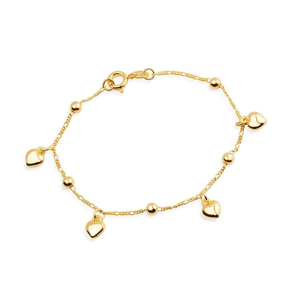 Pulseira Dourada com Pingentes de Coração e Esferas Auryn - Minha loja