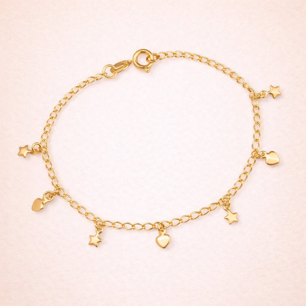 Pulseira Dourada com Pingentes de Coração e Estrela Auryn - Minha loja