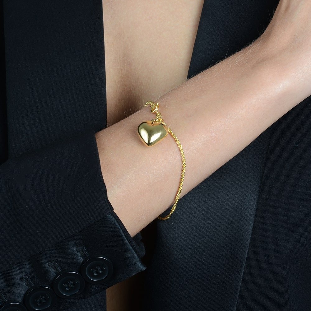 Pulseira Dourada de Cordão Baiano com Coração Auryn - Minha loja