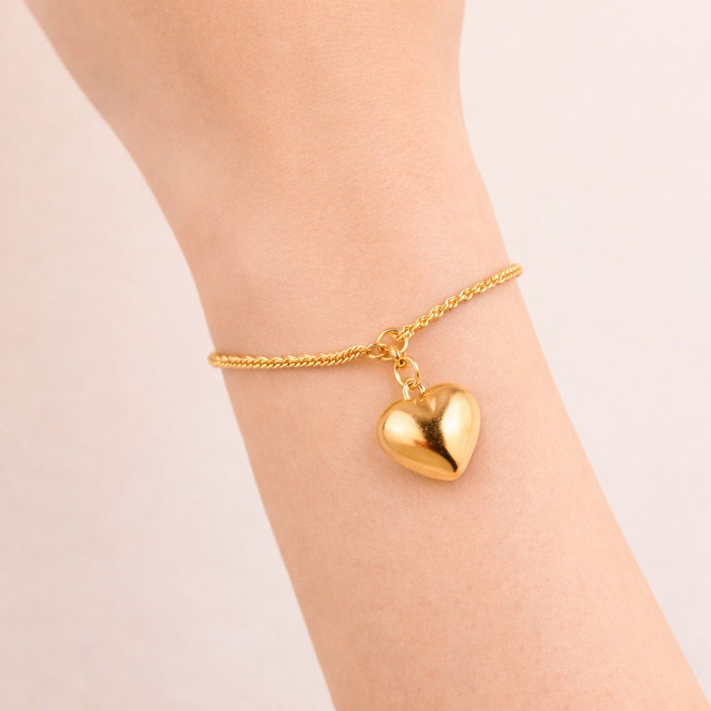 Pulseira Dourada de Cordão Baiano com Coração Auryn - Minha loja