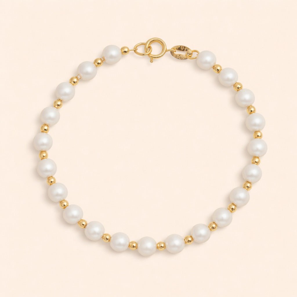 Pulseira Dourada de Pérolas e Bolinhas Auryn - Minha loja