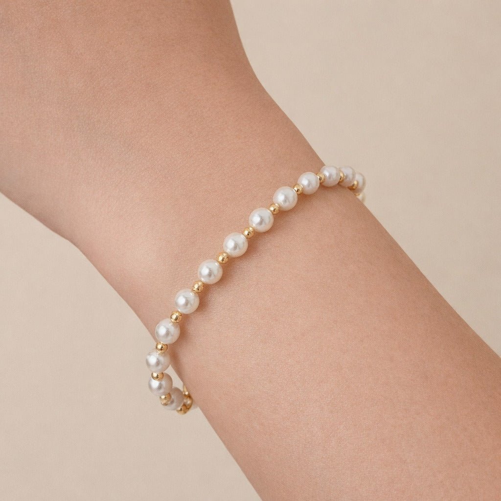 Pulseira Dourada de Pérolas e Bolinhas Auryn - Minha loja