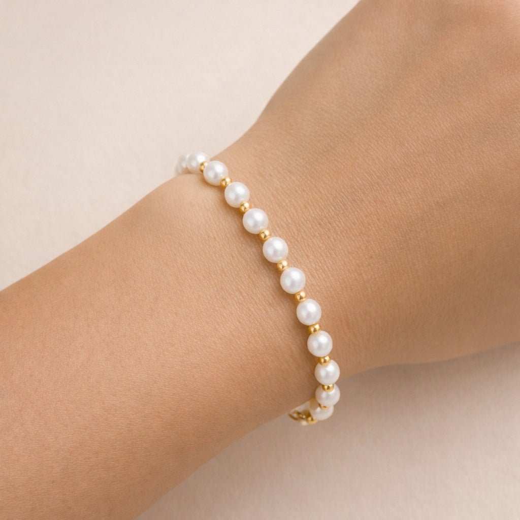 Pulseira Dourada de Pérolas e Bolinhas Auryn - Minha loja