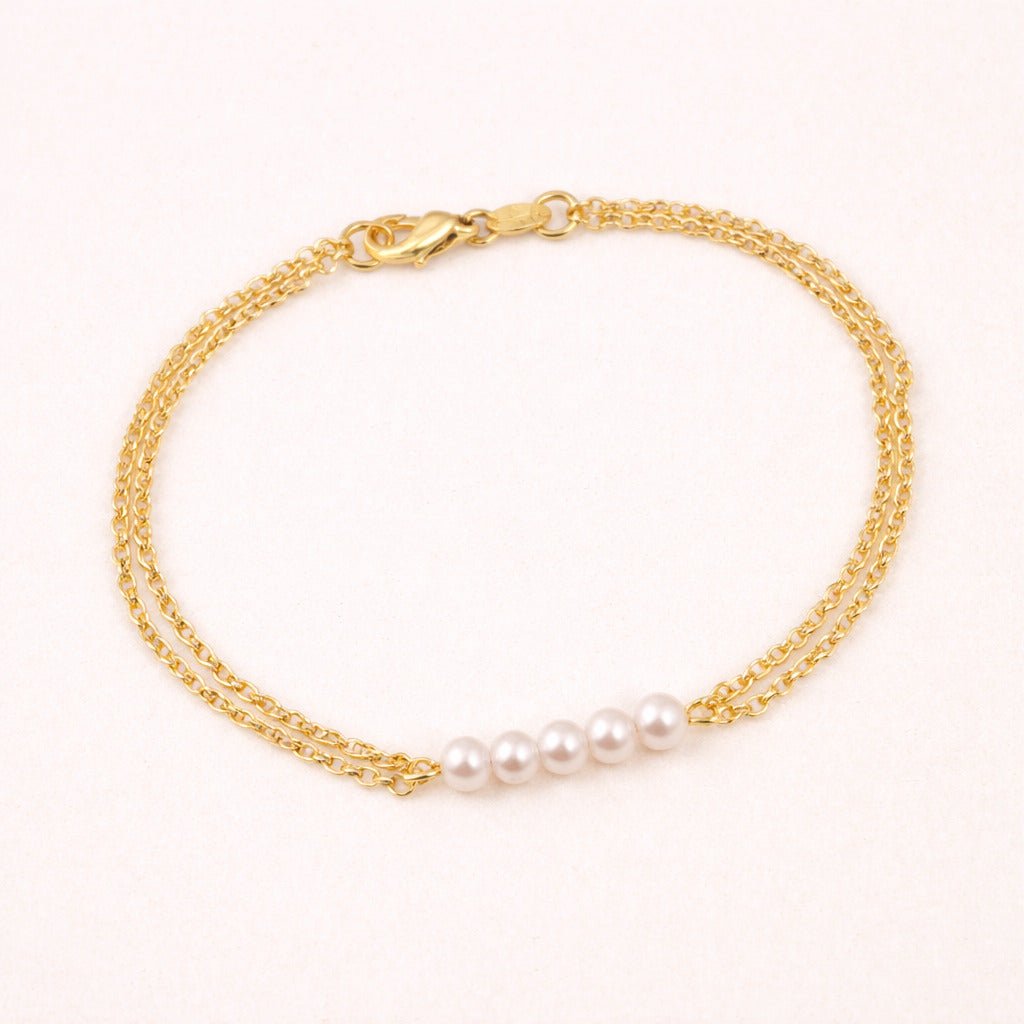 Pulseira Dourada Dupla Elo Português com Pérolas Auryn - Minha loja