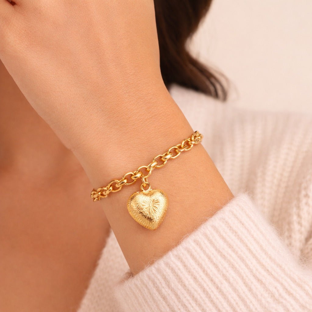Pulseira Dourada Elo Português com Coração Auryn - Minha loja