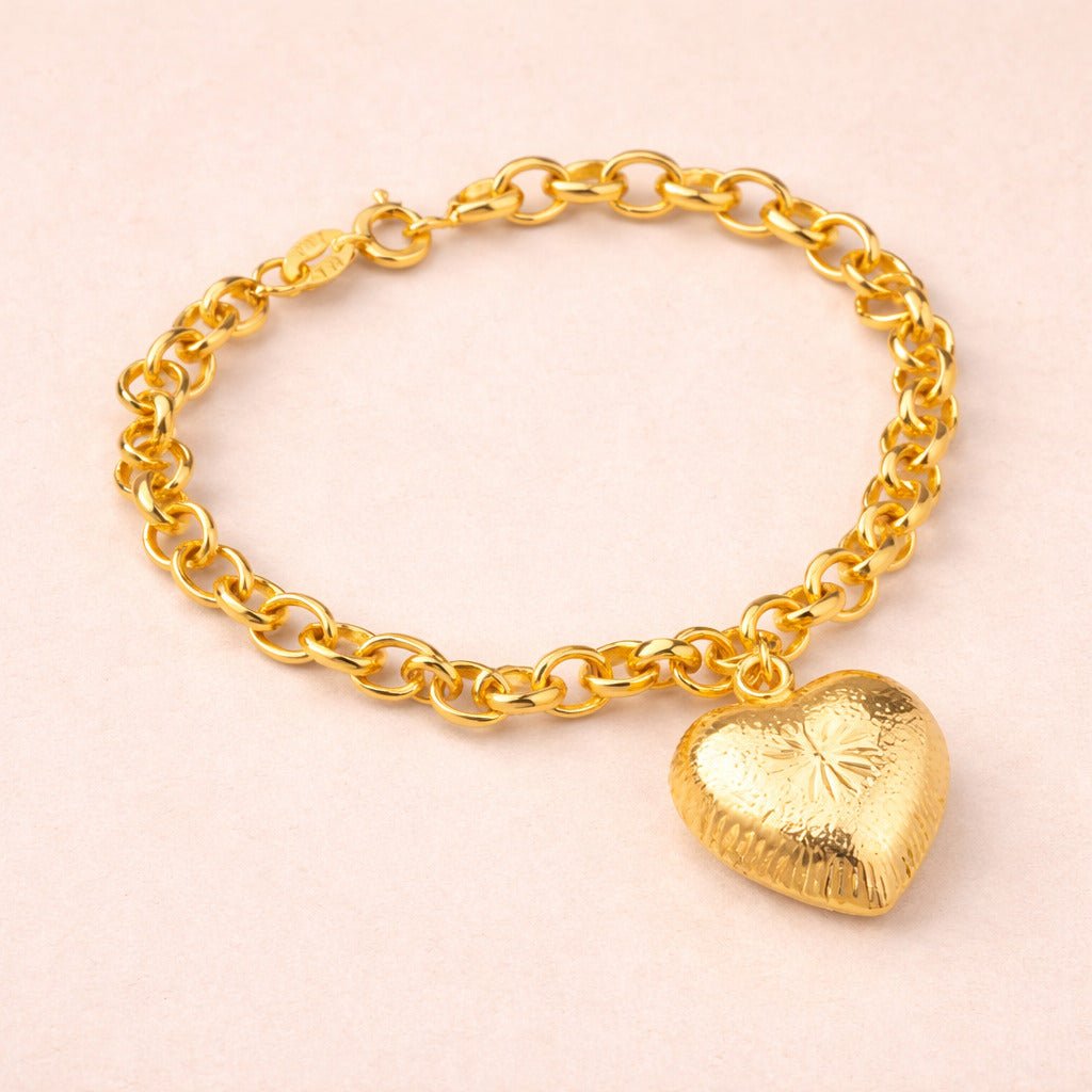 Pulseira Dourada Elo Português com Coração Auryn - Minha loja