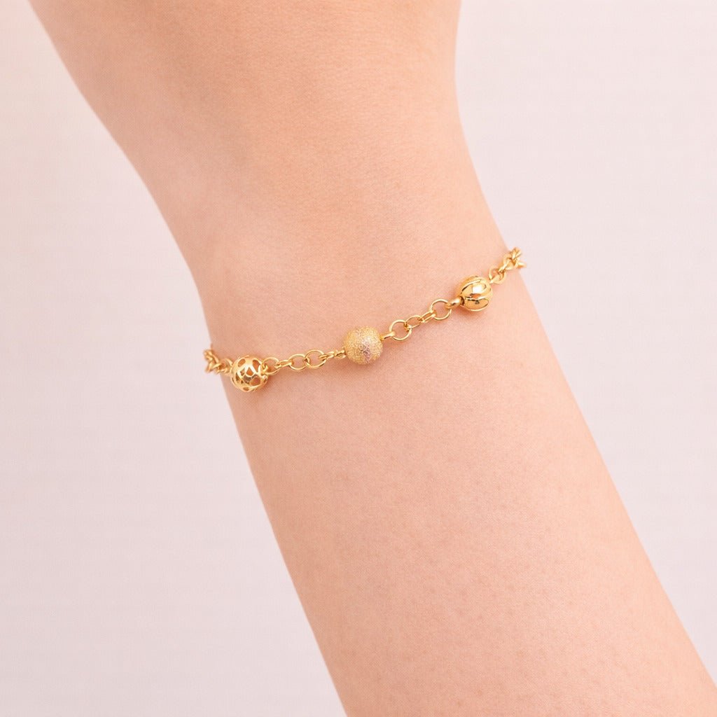 Pulseira Dourada Elo Português com Esferas Auryn - Minha loja