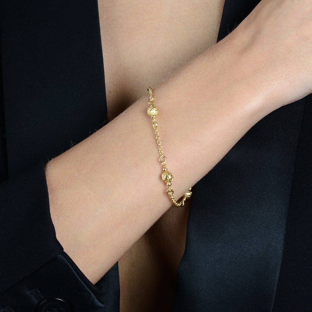 Pulseira Dourada Elo Português com Esferas Auryn - Minha loja