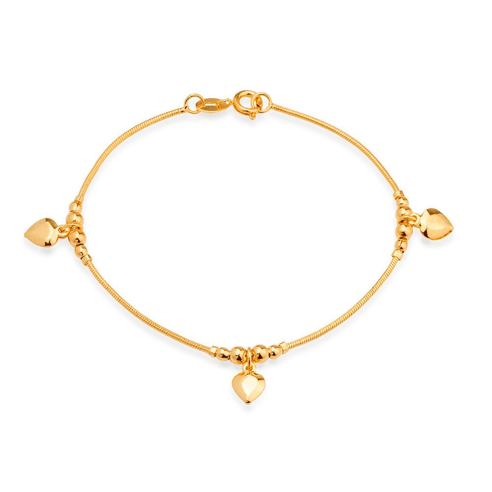 Pulseira Dourada Lisa com 3 Pingentes de Coração Auryn - Minha loja