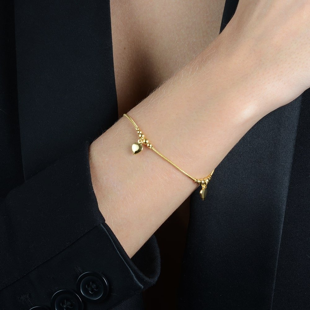 Pulseira Dourada Lisa com 3 Pingentes de Coração Auryn - Minha loja