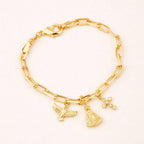 Pulseira Dourada Religiosa Nossa Senhora, Espírito Santo e Cruz Cravejada de Zircônia Auryn - Minha loja