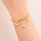 Pulseira Dourada Religiosa Nossa Senhora, Espírito Santo e Cruz Cravejada de Zircônia Auryn - Minha loja
