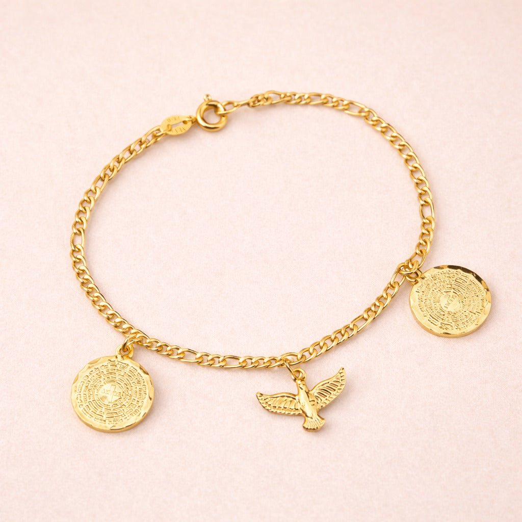 Pulseira Dourada Religiosa Pai Nosso e Espírito Santo Auryn - Minha loja