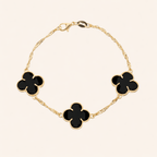 Pulseira Dourada Trevos Zircônia Preta - Minha loja