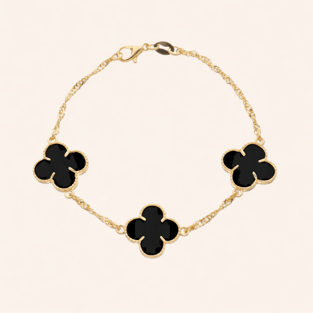 Pulseira Dourada Trevos Zircônia Preta - Minha loja