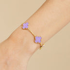 Pulseira Dourada Trevos Zircônia Rosa Auryn - Minha loja