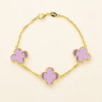 Pulseira Dourada Trevos Zircônia Rosa Auryn - Minha loja