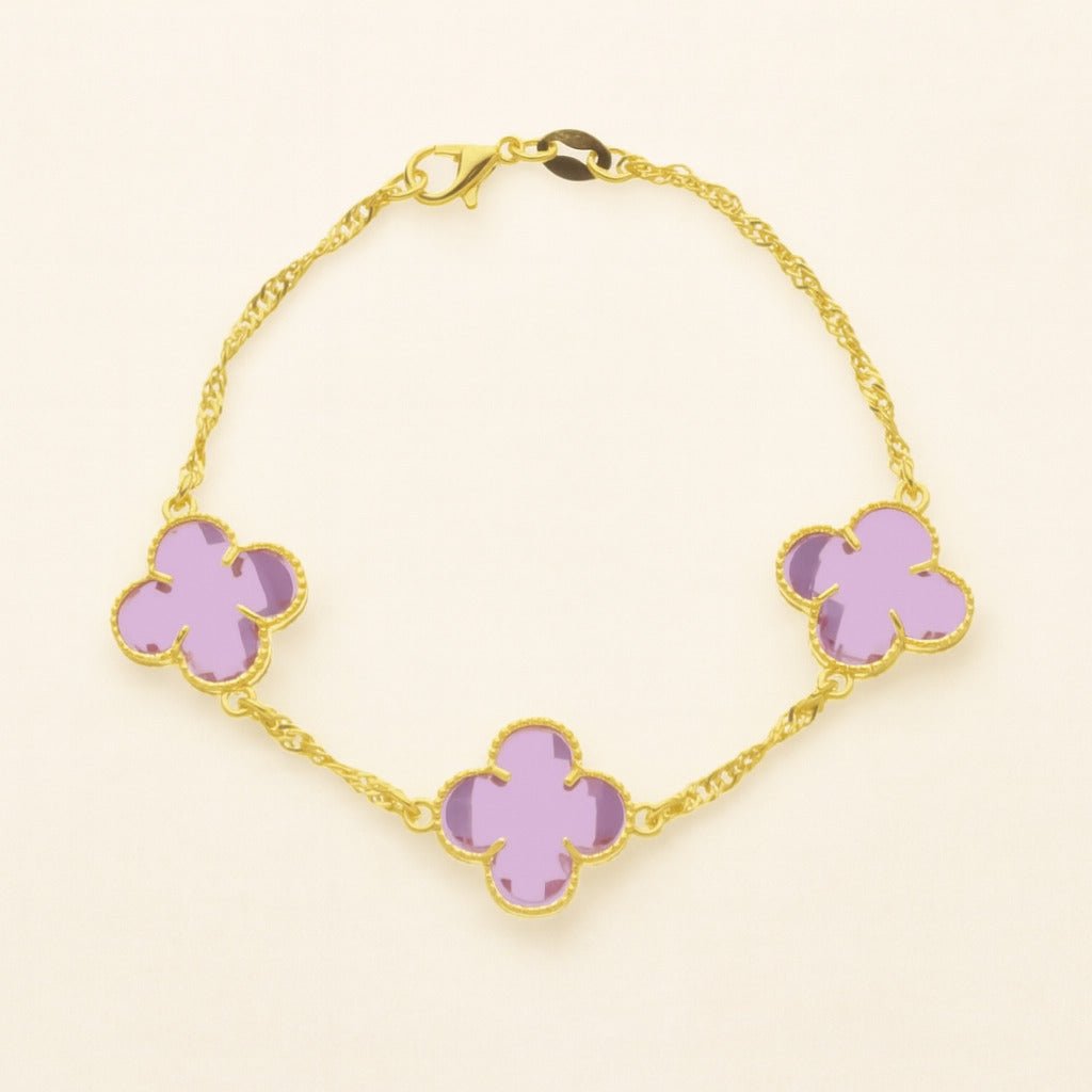 Pulseira Dourada Trevos Zircônia Rosa Auryn - Minha loja