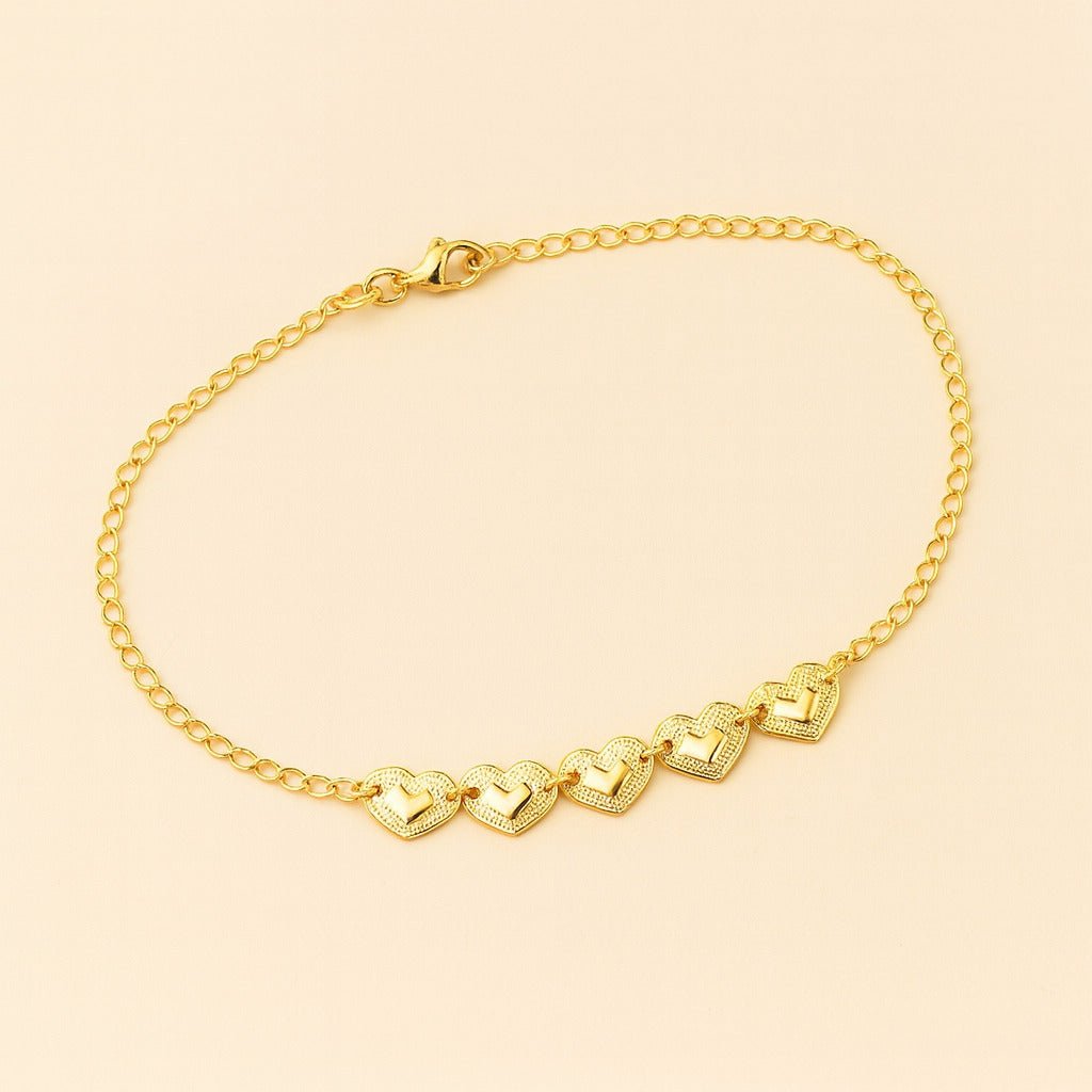 Tornozeleira Dourada 5 Corações Auryn - Minha loja