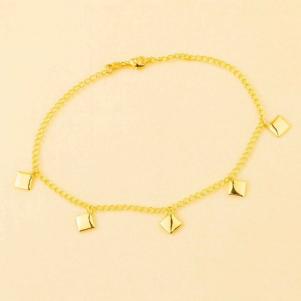 Tornozeleira Dourada de Chapas Quadradas Auryn - Minha loja