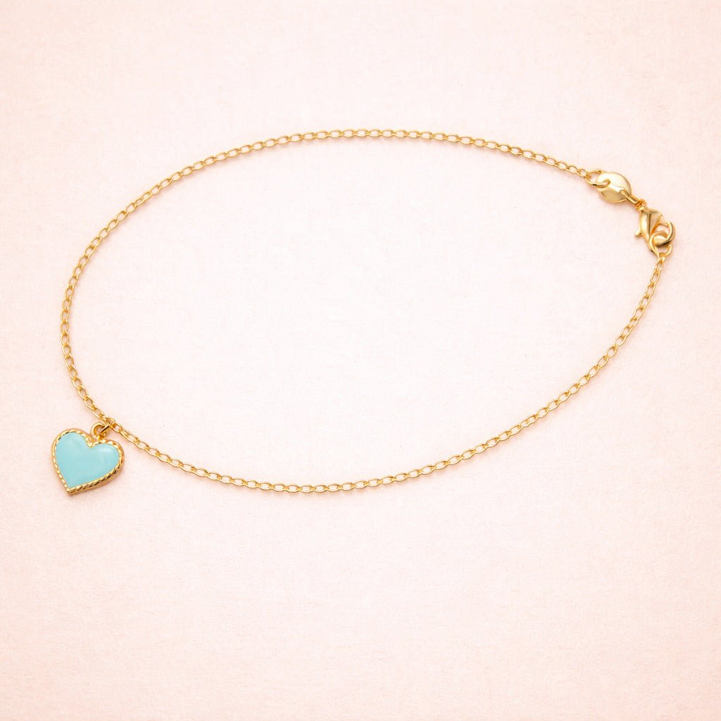 Tornozeleira Dourada De Coração Azul Auryn - Minha loja