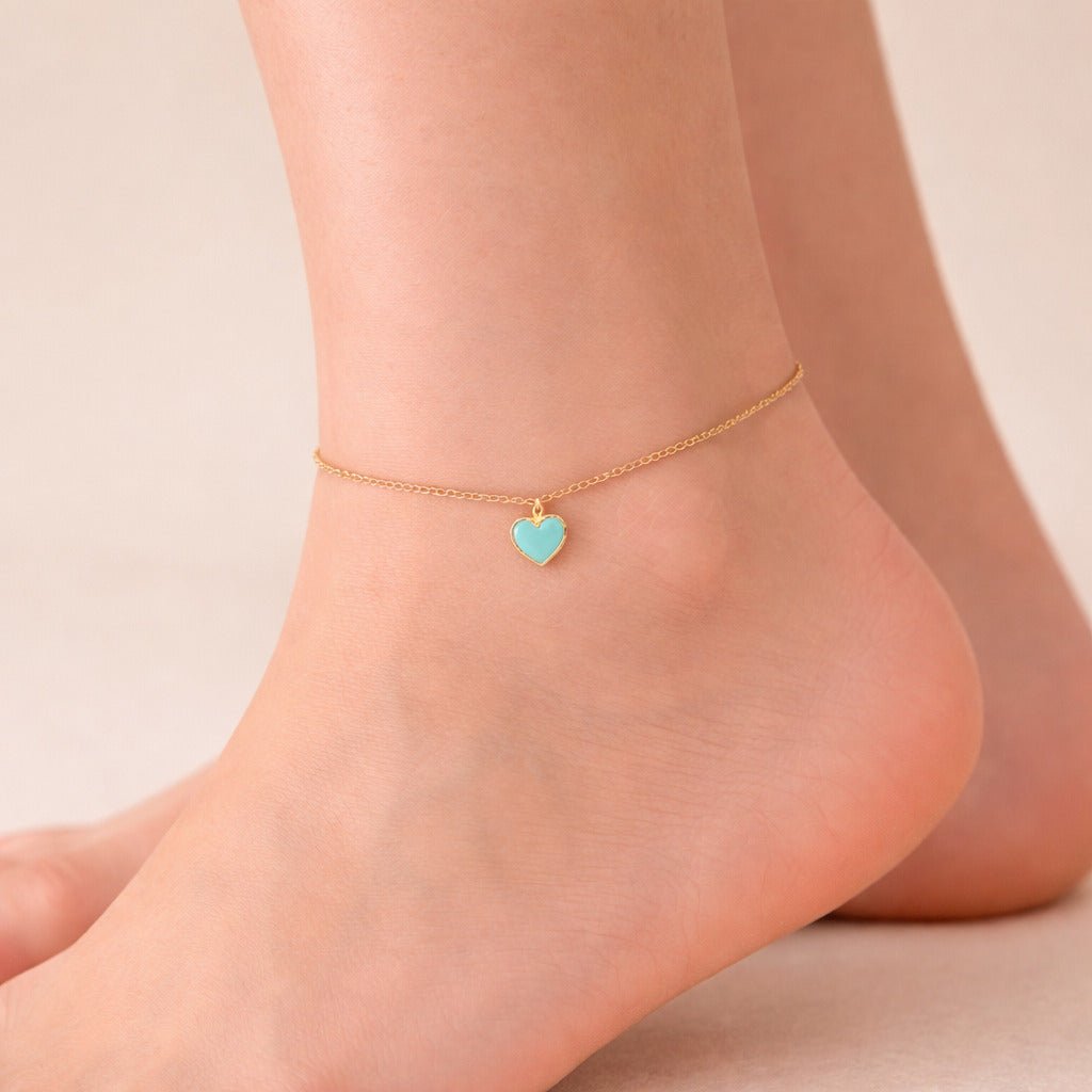 Tornozeleira Dourada De Coração Azul Auryn - Minha loja