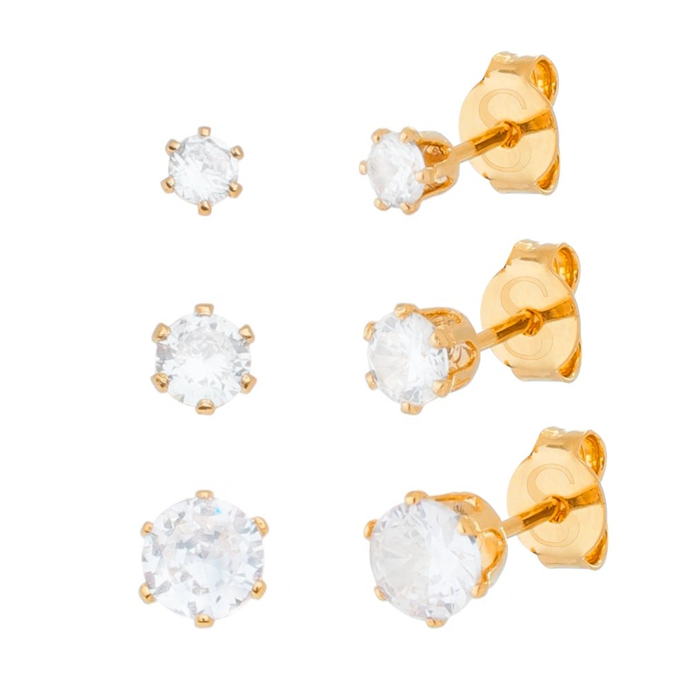 Trio Dourado Ponto de Luz em Zircônia Auryn - Minha loja